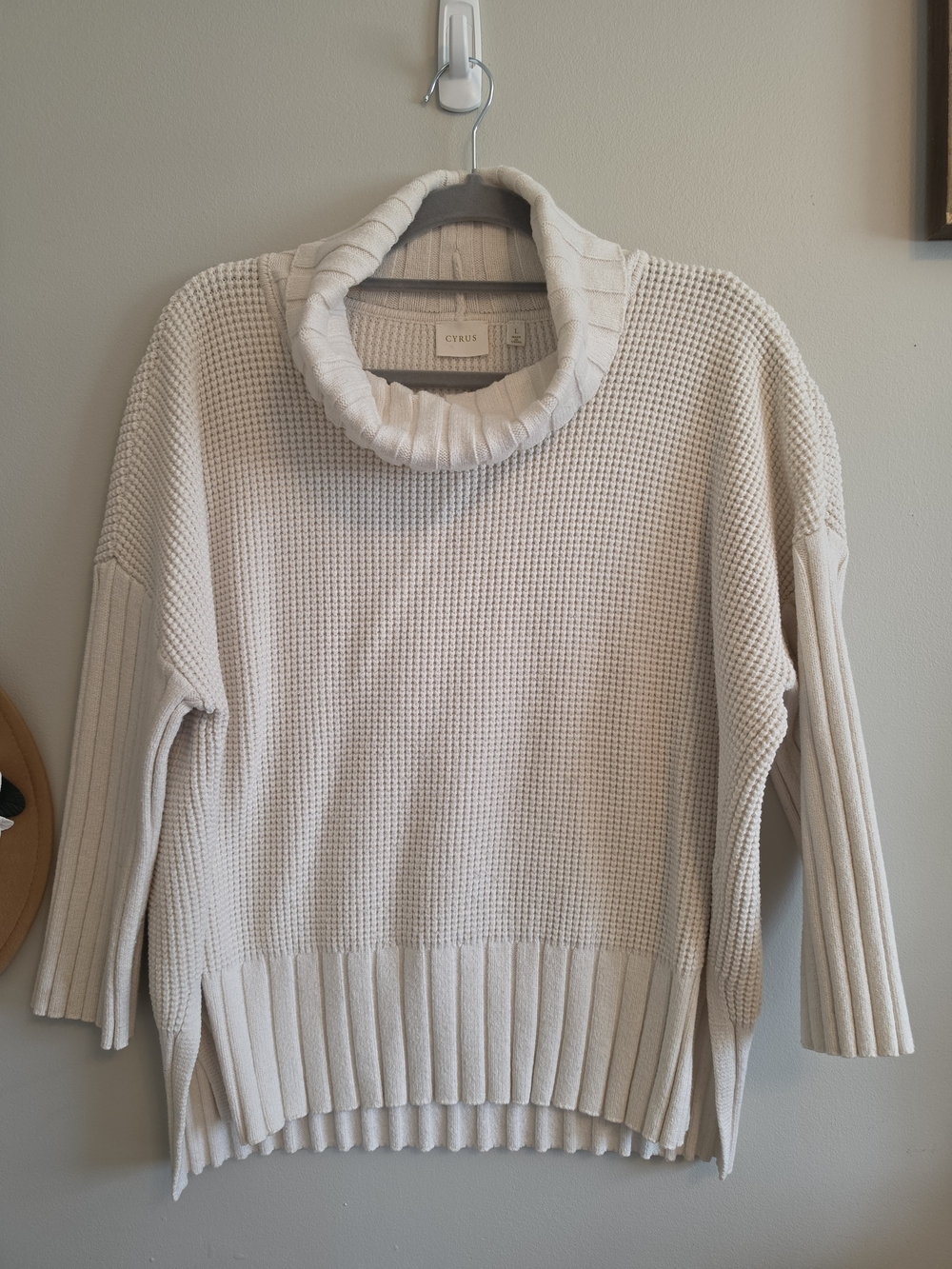 Cyrus Cream Turtleneck Waffle Knit Sweater